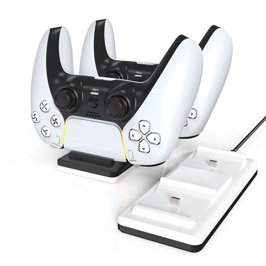 The charger is suitable for PS5 game controllers, supports 2 PS5 controllers to charge, with charging indicator/USB cable