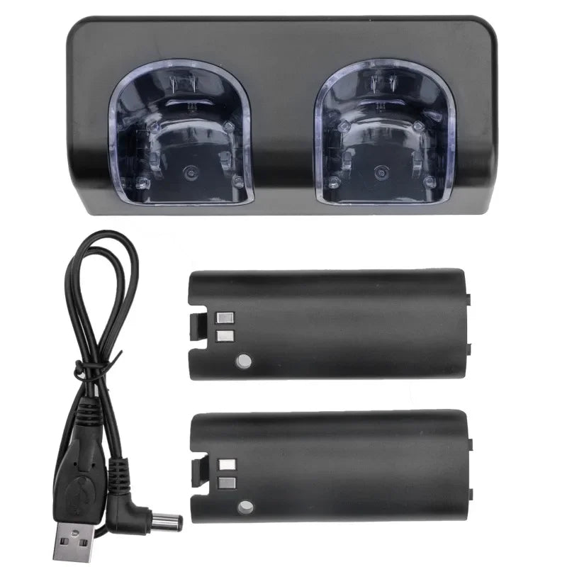 2 Ports Charging Stand Dock Station + 2 Batteries for Wii Gamepad Remote Controller Charging Dock Station