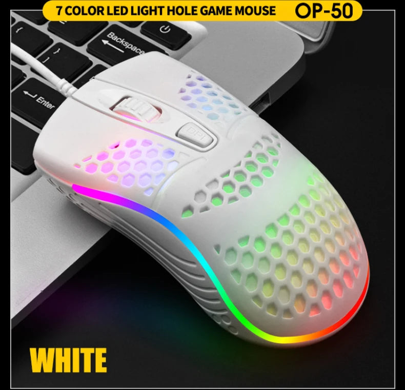 Wired Cable Gaming 7 breathing LED Back Light Optical Mouse USB Computer Hollowed out Mice Laptop Desktop 4D PC home use Office