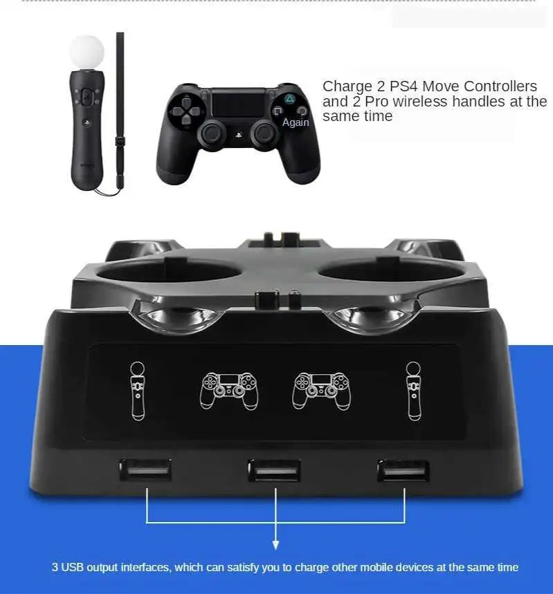 4 in 1 Desk Charger Dock Quad Charging Station for PS Move Motion and PS4 Controller Playstation 4 PS4 Slim PS4 Pro