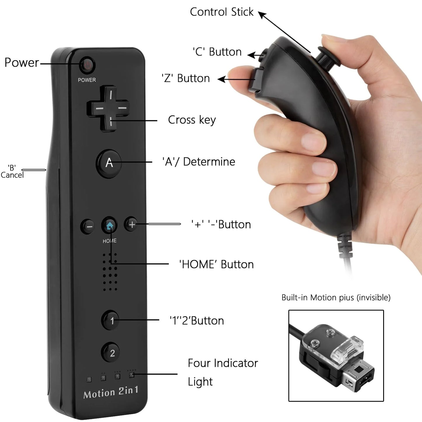 STORM WYRM Controllers Compatible for wii and Wii U with Built in Motion Plus,Controller with Silicone Case and Wrist WU001