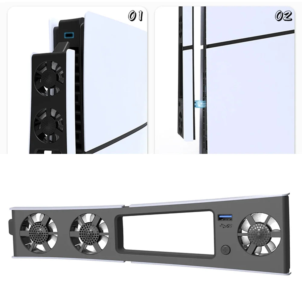 Silent Enhanced Cooling Fan for PS5 Slim Console(Digital/Disc) with LED Lights Efficient Cooling System for Playstation 5 Slim