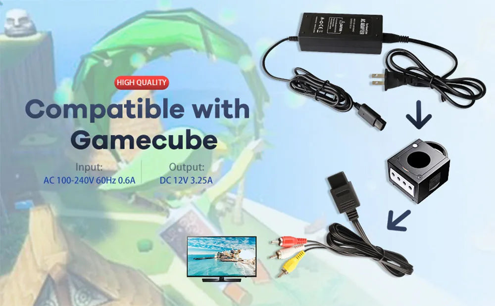 AC Power Supply for Gamecube, AV Composite Cable Cord Compatible with Gamecube NGC Console
