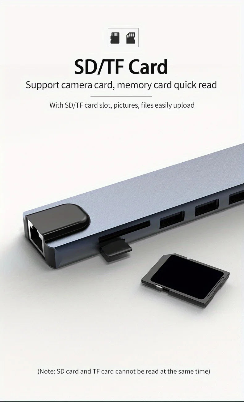 10 in 1 USB C HUB 4K30Hz Docking Station Type C to HDTV-Compatible RJ45 Ethernet PD100W for MacBook iPad Huawei Sumsang Phone