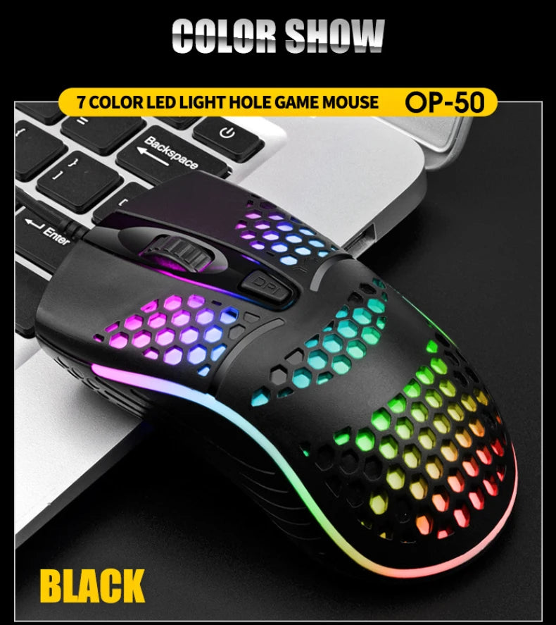Wired Cable Gaming 7 breathing LED Back Light Optical Mouse USB Computer Hollowed out Mice Laptop Desktop 4D PC home use Office