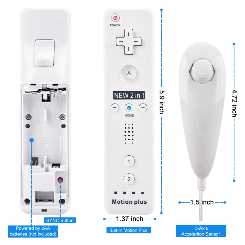 1 Set/2 Set Remote Controller with Nunchuck Controller for Wii Games Control for Wii Console Wireless Gamepad with Motion Plus