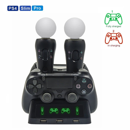 4 in 1 Desk Charger Dock Quad Charging Station for PS Move Motion and PS4 Controller Playstation 4 PS4 Slim PS4 Pro