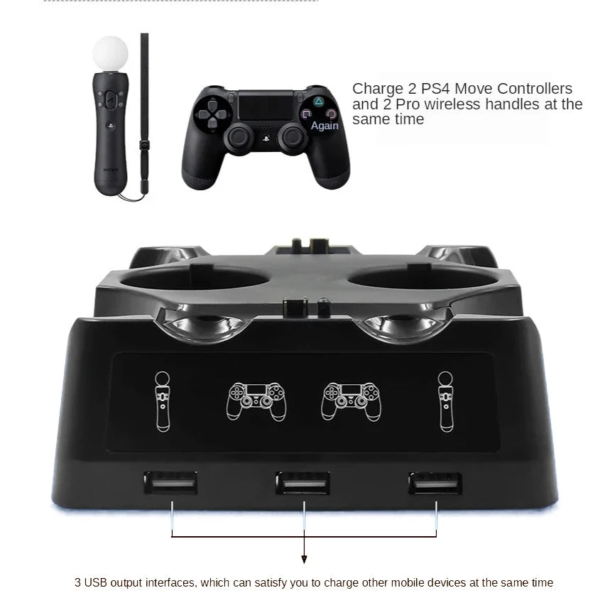 4 in 1 Desk Charger Dock Quad Charging Station for PS Move Motion and PS4 Controller Playstation 4 PS4 Slim PS4 Pro