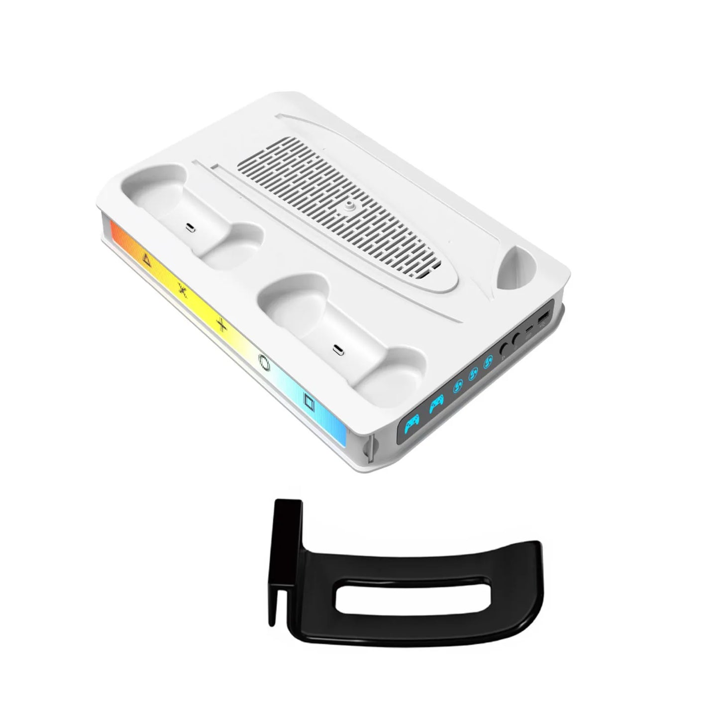 PS5/Pro/Slim Stand for Disc & Digital Console, Playsation 5 Cooling Station with Dual Controller Charger, RGB Light, DIY