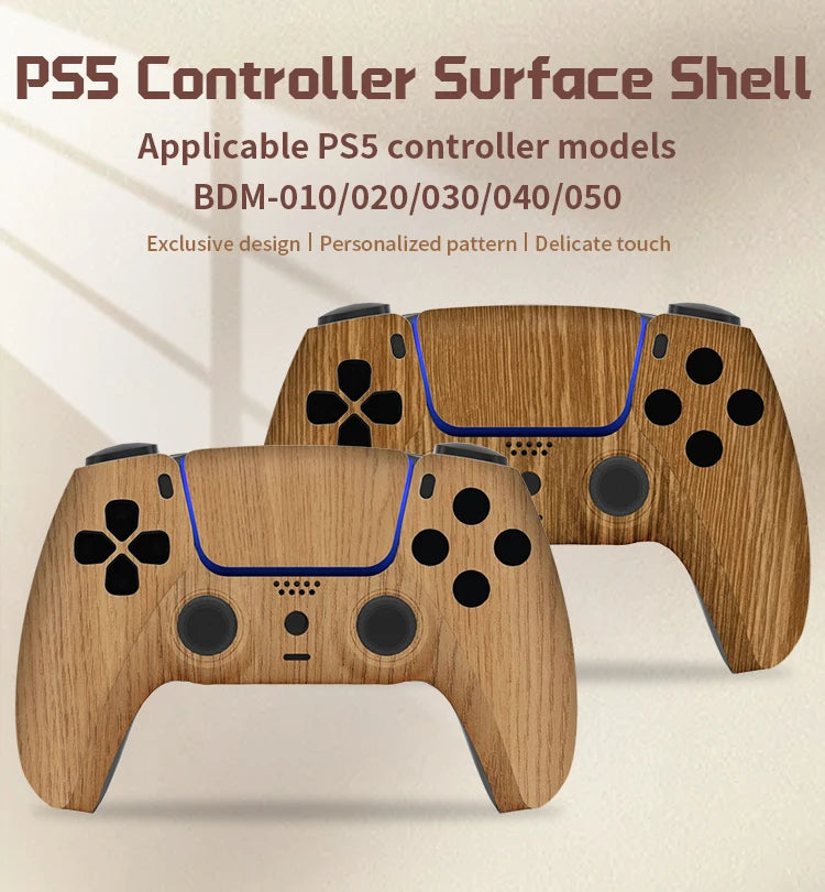 Redesigned and replaced front shell touchpad compatible with PS5 controller BDM-010, 020, 030, 040, 050-Wood grain pattern
