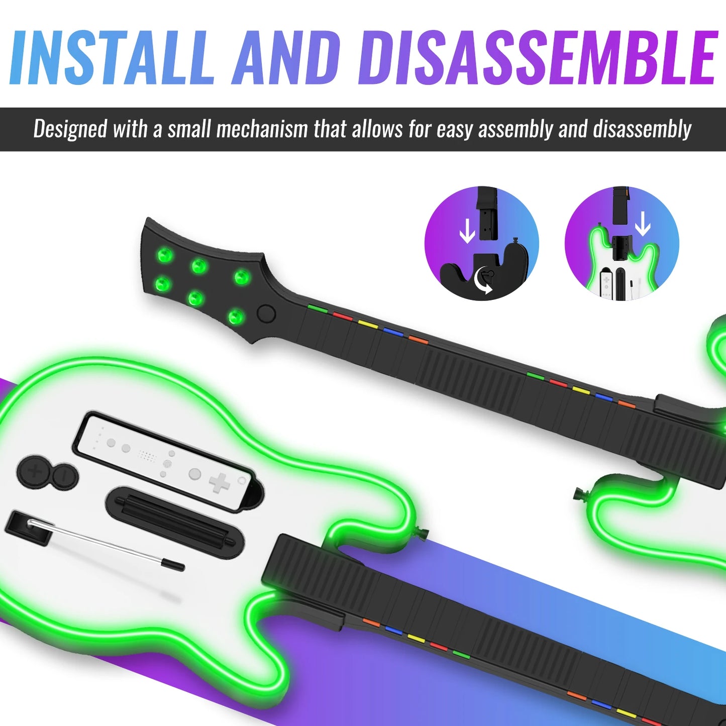 wii Console Wireless Guitar Controller wii Console Guitar for rock band games with RGB lights
