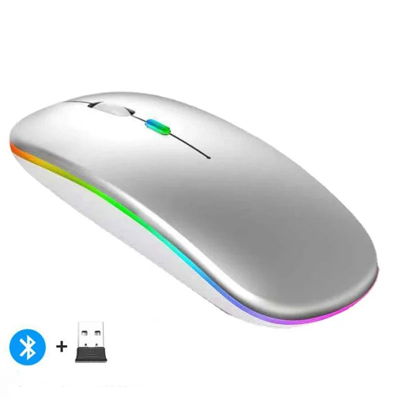 Wireless Mouse Rechargeable Silent LED Backlit Mice PC Laptop Computer Mous 2.4Ghz Receiver Bluetooth Dual Mode Optical Mice