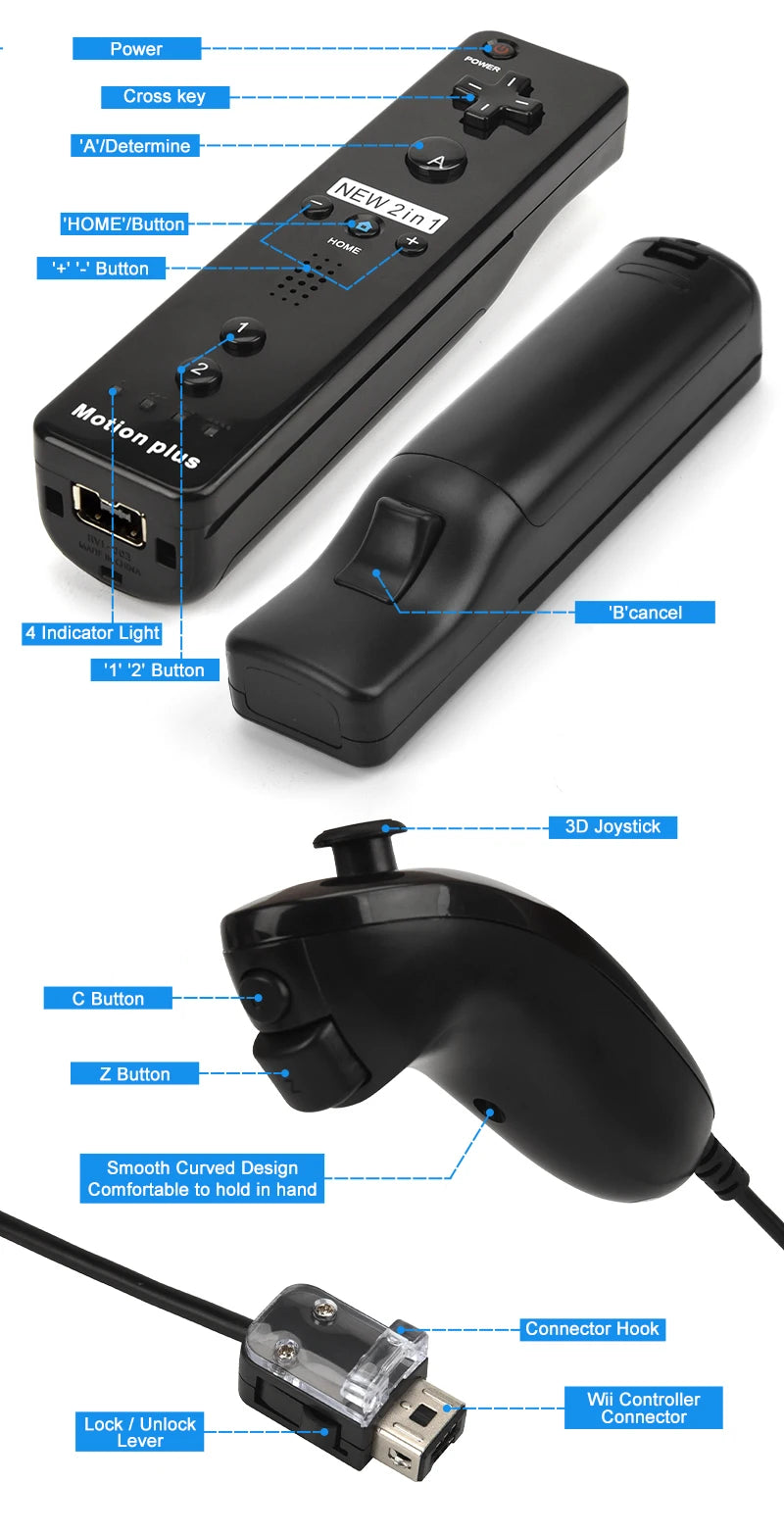 Wireless Remote Controller For Wii Nunchuck with Motion Plus Wireless Gamepad For  Wii Console Joystick Joypad