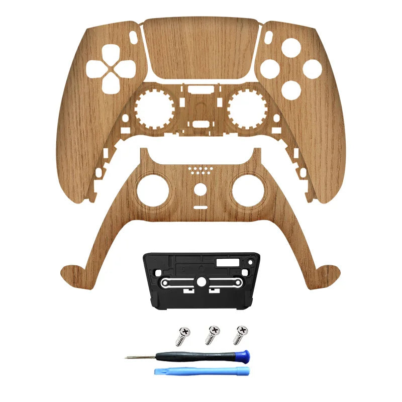 Redesigned and replaced front shell touchpad compatible with PS5 controller BDM-010, 020, 030, 040, 050-Wood grain pattern