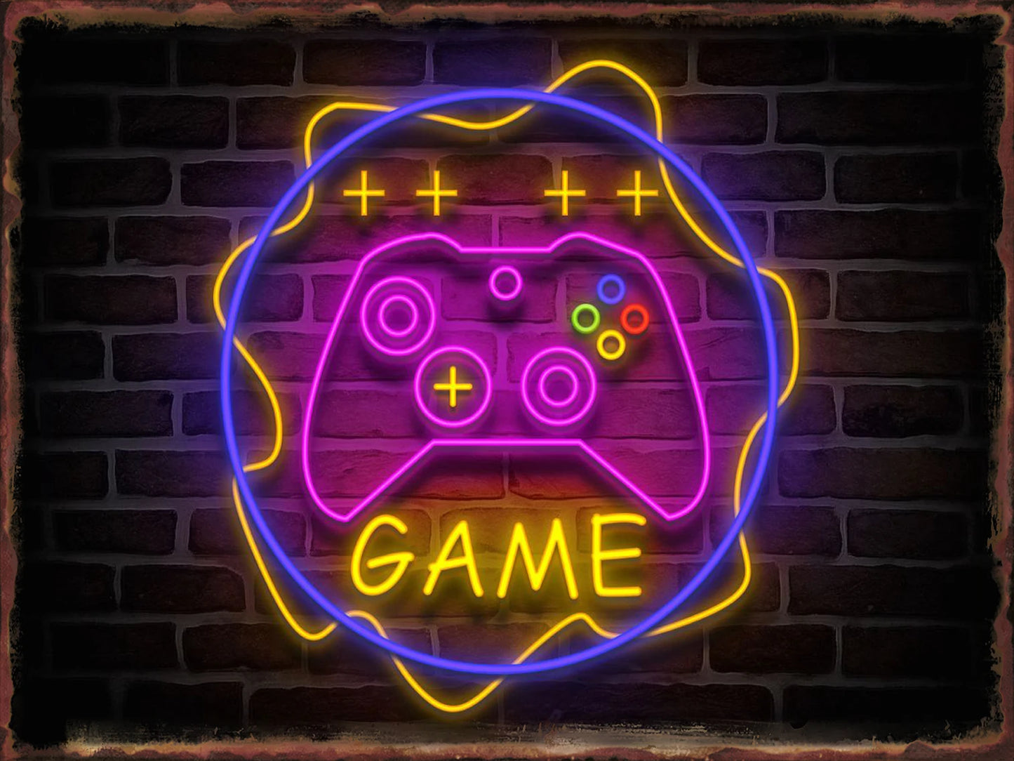 Neon Game Metal Tin Sign Gamer Room Poster Electronic Arena Wall Decor Internet Bar Plaque Gamepad Iron Plate Painted Home Mural