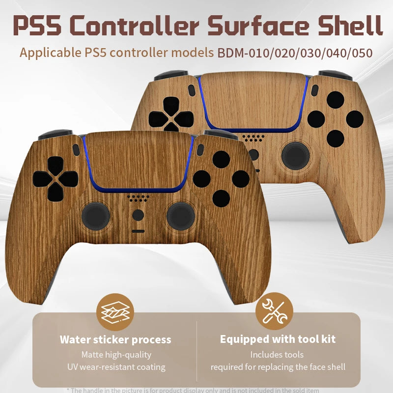Redesigned and replaced front shell touchpad compatible with PS5 controller BDM-010, 020, 030, 040, 050-Wood grain pattern