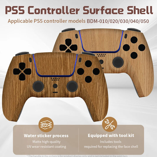 Redesigned and replaced front shell touchpad compatible with PS5 controller BDM-010, 020, 030, 040, 050-Wood grain pattern