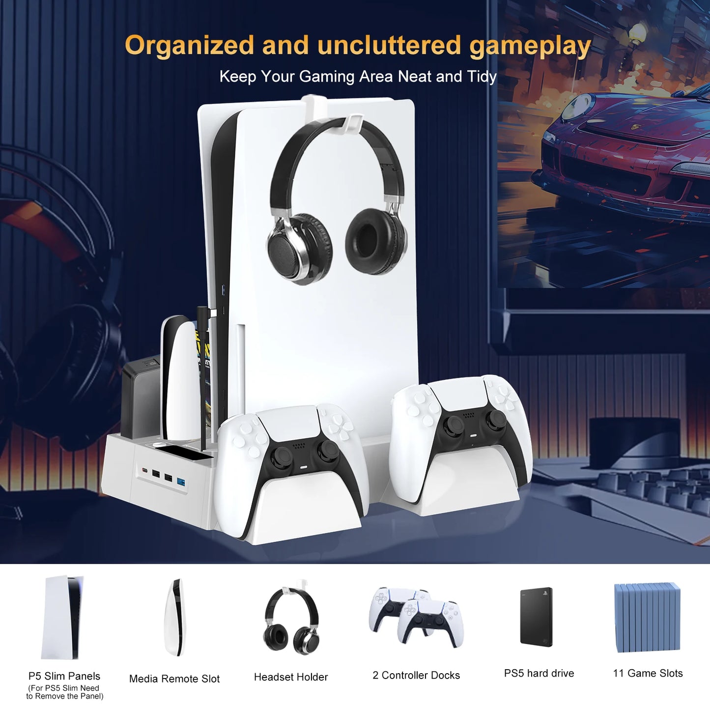 PS5 Cooling Station for PS5/PS5 Slim Disc Digital Console, PS5 Cooling Stand PS5 Slim Cooling Station, PS5 Stand PS5 Accessories