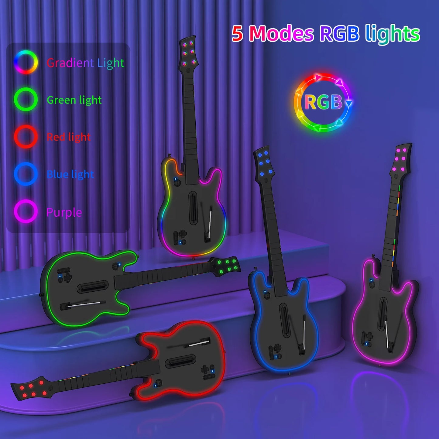 EAEY Wireless Guitar Controller for PS4 Game Console, Compatible with PS3 Console and PC, Suitable for Rock Band - style Games