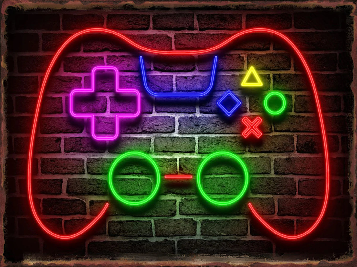Neon Game Metal Tin Sign Gamer Room Poster Electronic Arena Wall Decor Internet Bar Plaque Gamepad Iron Plate Painted Home Mural