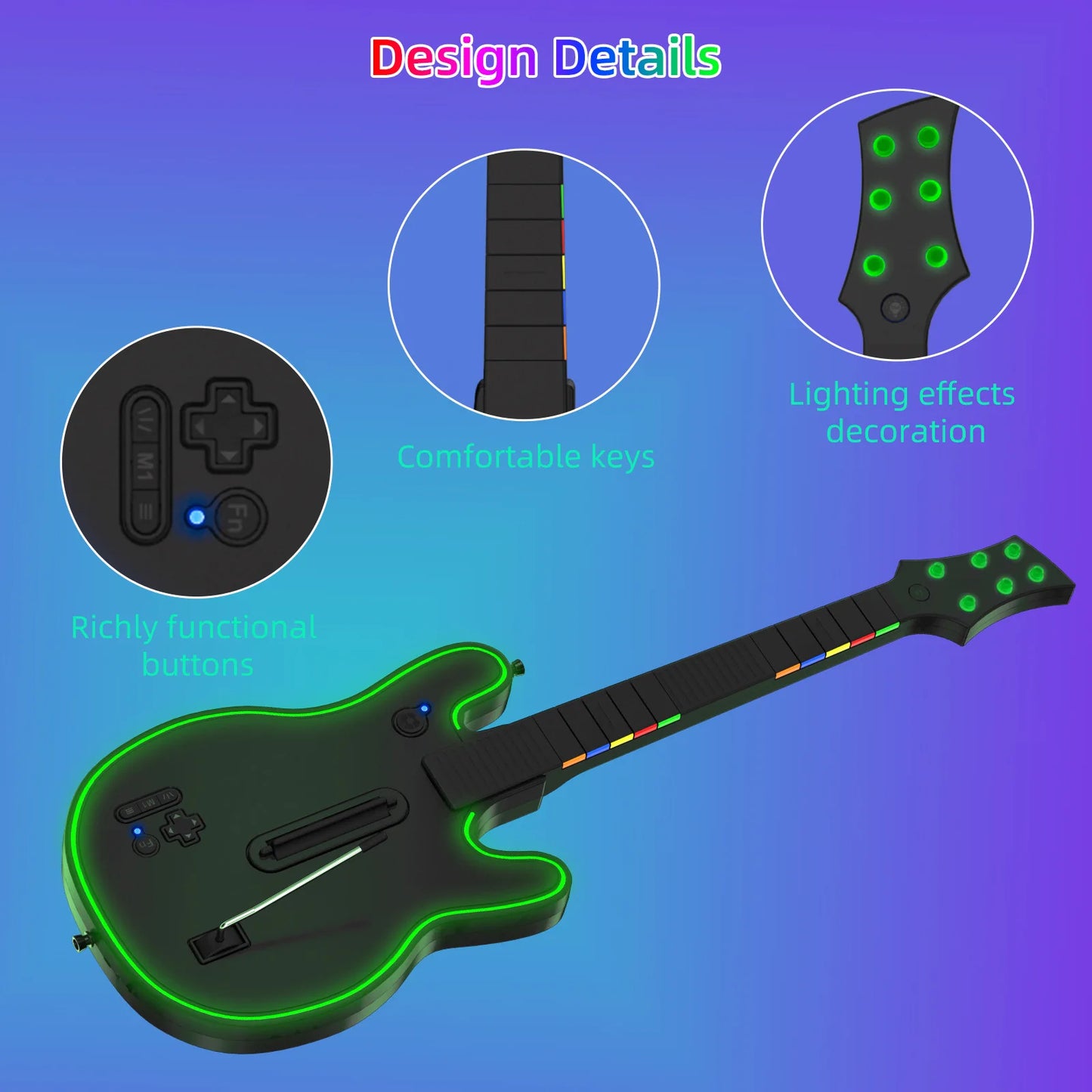 EAEY Wireless Guitar Controller for PS4 Game Console, Compatible with PS3 Console and PC, Suitable for Rock Band - style Games