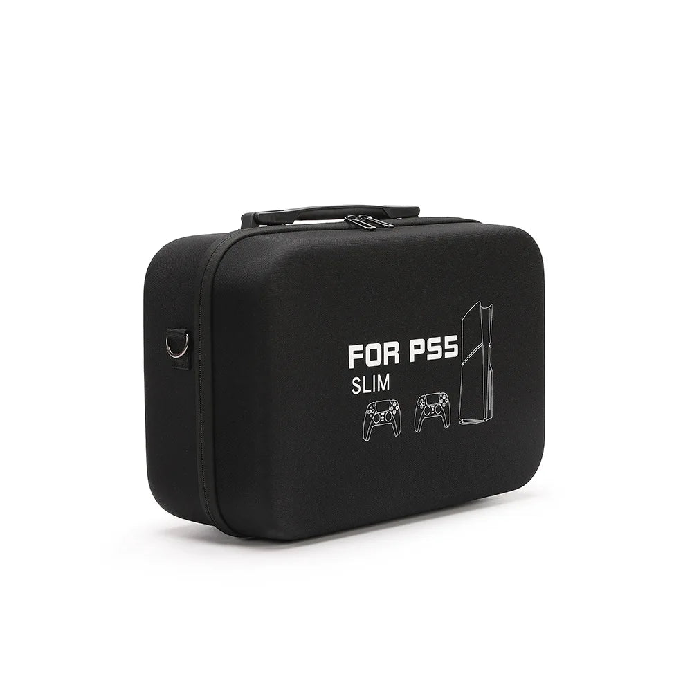 For PS5 Slim Console Carrying Case Lightweight EVA Hard Shell Storage Bag with Shoulder Strap Fits 2 Controllers Stand Cables