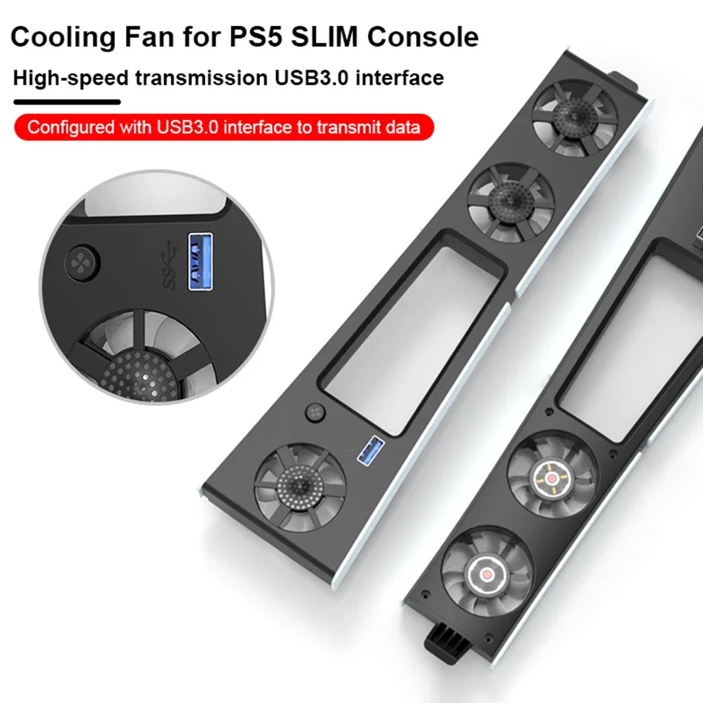 Silent Enhanced Cooling Fan for PS5 Slim Console(Digital/Disc) with LED Lights Efficient Cooling System for Playstation 5 Slim