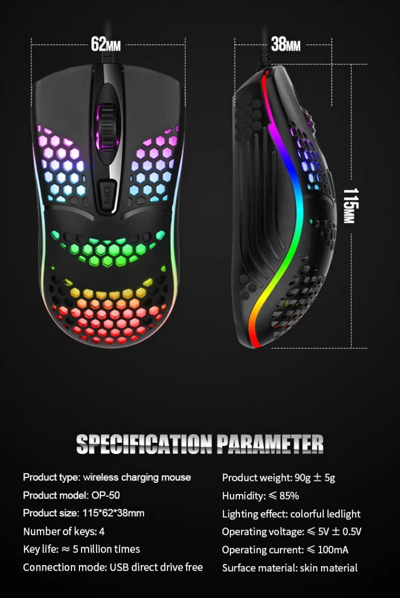 Wired Cable Gaming 7 breathing LED Back Light Optical Mouse USB Computer Hollowed out Mice Laptop Desktop 4D PC home use Office