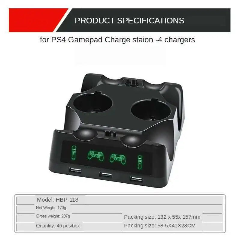 4 in 1 Desk Charger Dock Quad Charging Station for PS Move Motion and PS4 Controller Playstation 4 PS4 Slim PS4 Pro
