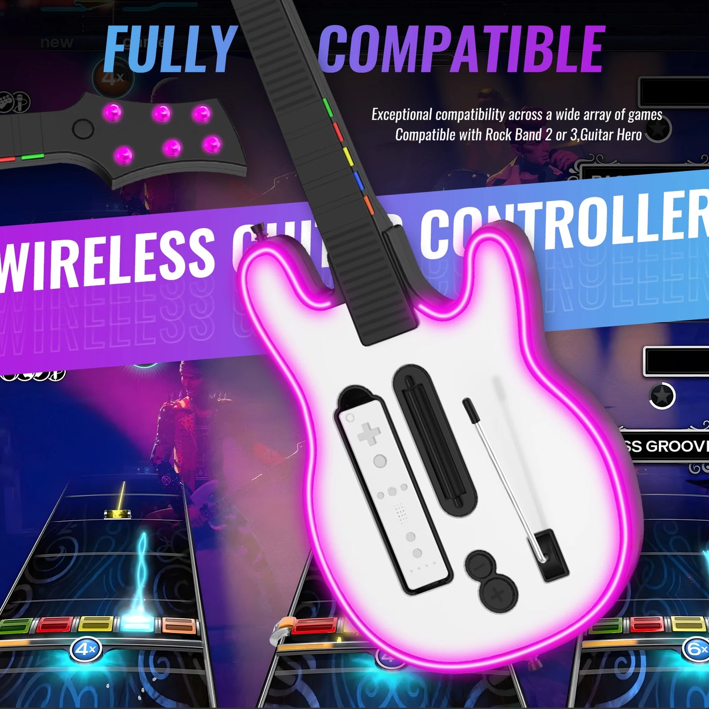 wii Console Wireless Guitar Controller wii Console Guitar for rock band games with RGB lights