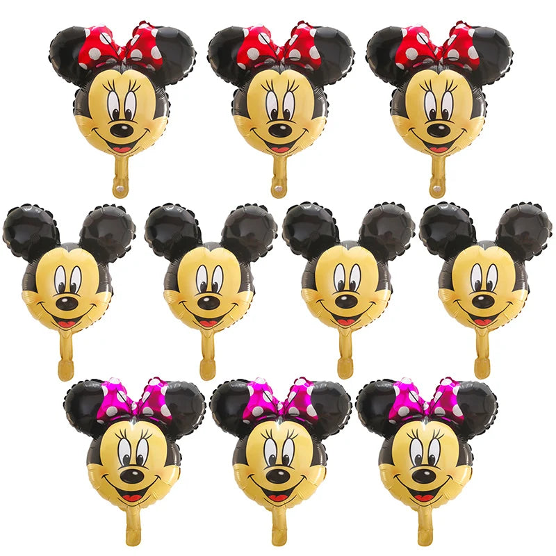 10pcs Mini Mickey Minnie Head Foil Balloons Birthday Theme Party Decoration Baby Shower Inflatable Kids Toy Air Globos Supplies