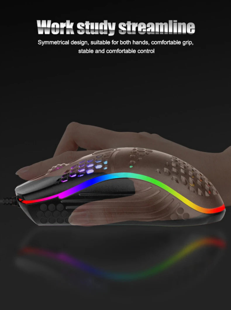 Wired Cable Gaming 7 breathing LED Back Light Optical Mouse USB Computer Hollowed out Mice Laptop Desktop 4D PC home use Office