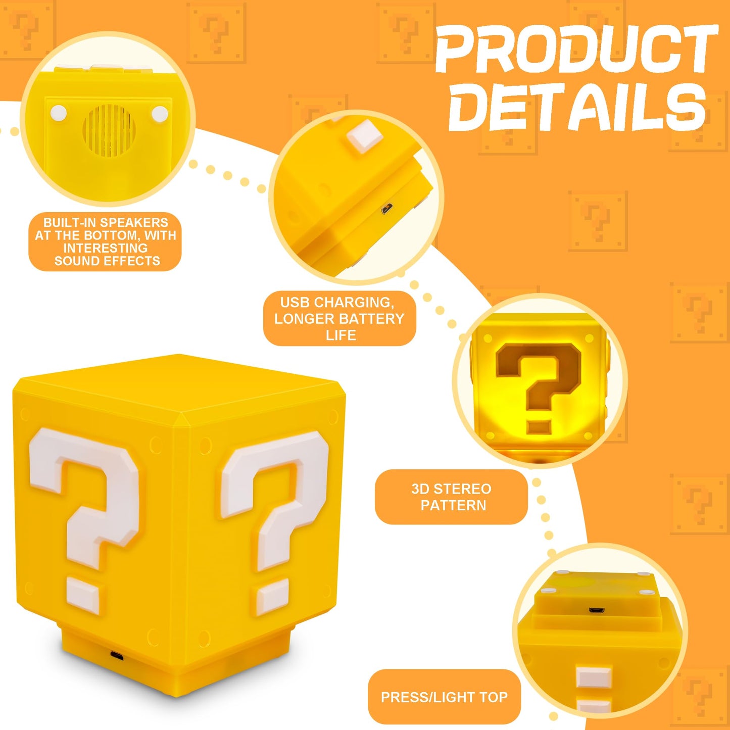 Lampada cubo super mario bros con presa usb luce calda